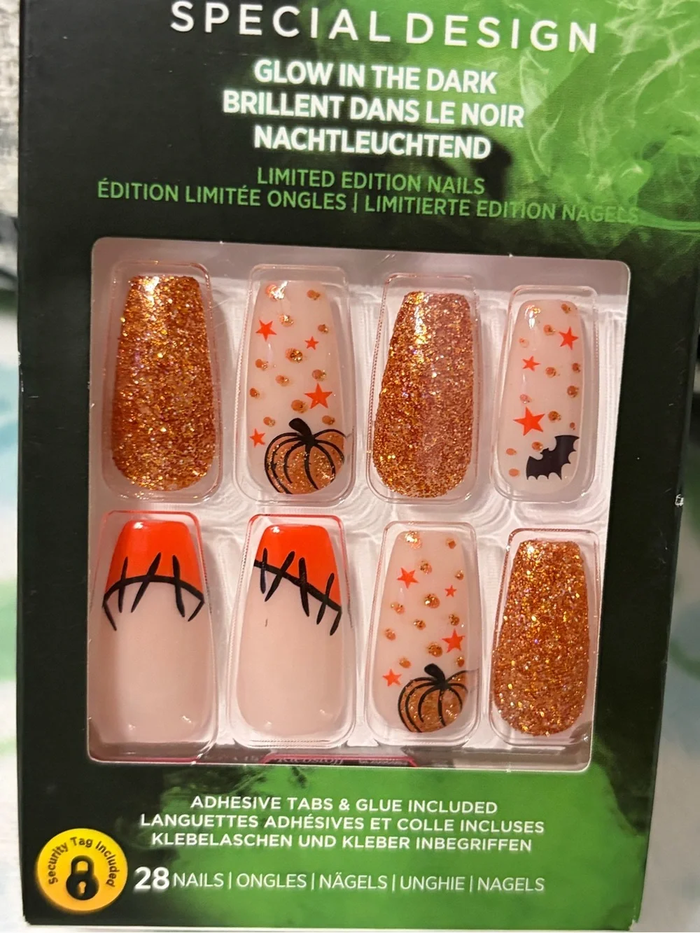 Kiss Kids Glow-in-the-Dark Halloween Press-On Nails - Orange, Gold, Black